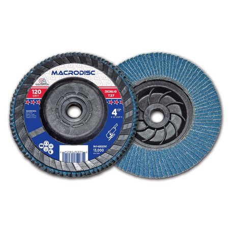 CONTINENTAL ABRASIVES 4-1/2" x 5/8-11" 120 Grit T27 Zirconia High Density  Flap Disc with Plastic Hub F-4591207HT